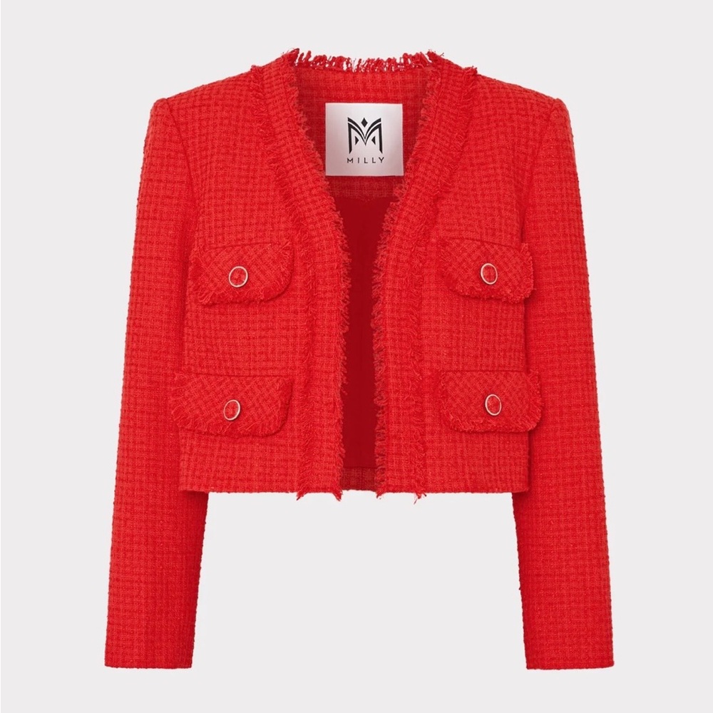 brand new red milly serena cropped boucle jacket, women’s 4 • SOLD OUT online!
